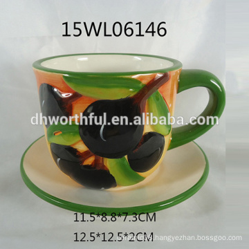 2016 new olive design ceramic coffee cup with saucer
